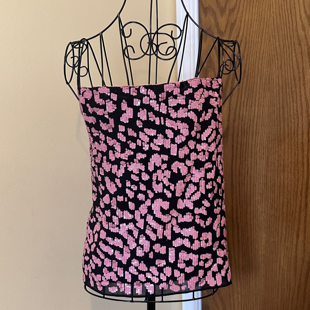 Alice + Olivia Pink and Black Women's Sequin Strap Top